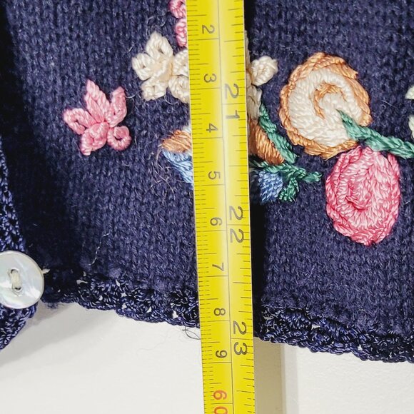 Carol Rose Vintage Navy Blue Knit Cardigan Floral Embroidery Grandma Cottagecore - Picture 10 of 12